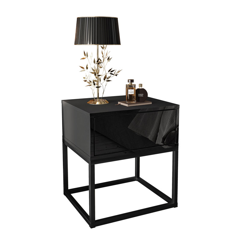 Asana 45cm W Steel Bedside Table, Black