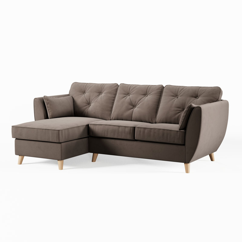 HOXTON CHAISE FOAM MALIA FOOT, Left Hand Facing, Mole, Beige Wood