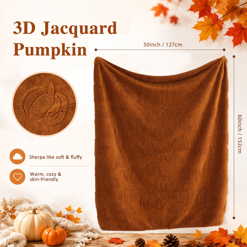 Fall Pumpkin Throw Blanket for Couch, Rust Flannel Throw Blanket 50"x60"