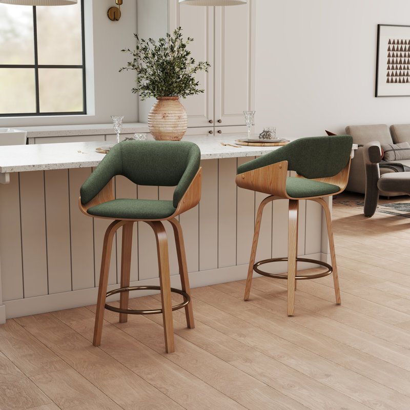 Tabouret de comptoir Modern Farmhouse - repose-pieds pivotant à 360 ° et anneau - Structure en bois massif - Tabouret réglable en hauteur de 26 po pour îlot de cuisine