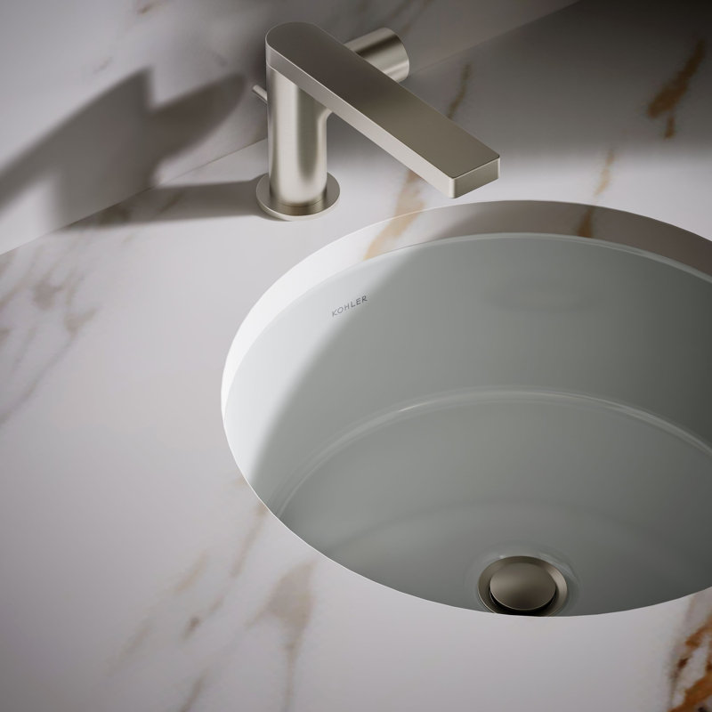 Verticyl Ceramic Vitreous China Circular Undermount Bathroom Sink with Overflow, Ice Gray
