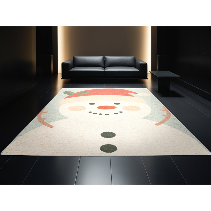 Machine Washable Delancey Christmas Modern & Contemporary Abstract Rug in Beige – White Binding, 4x6