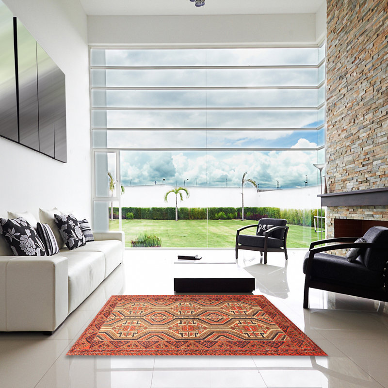 Tapis traditionnel rouge / beige Gaelan, Carré 3 pi