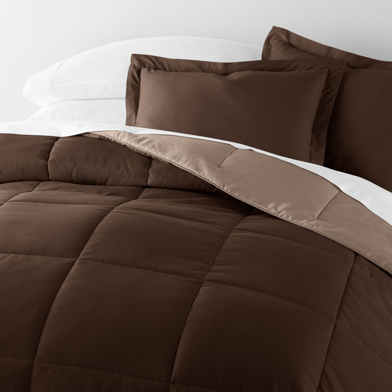 Taupe and Chocolate Full Microfiber Down Alternative Comforter Set