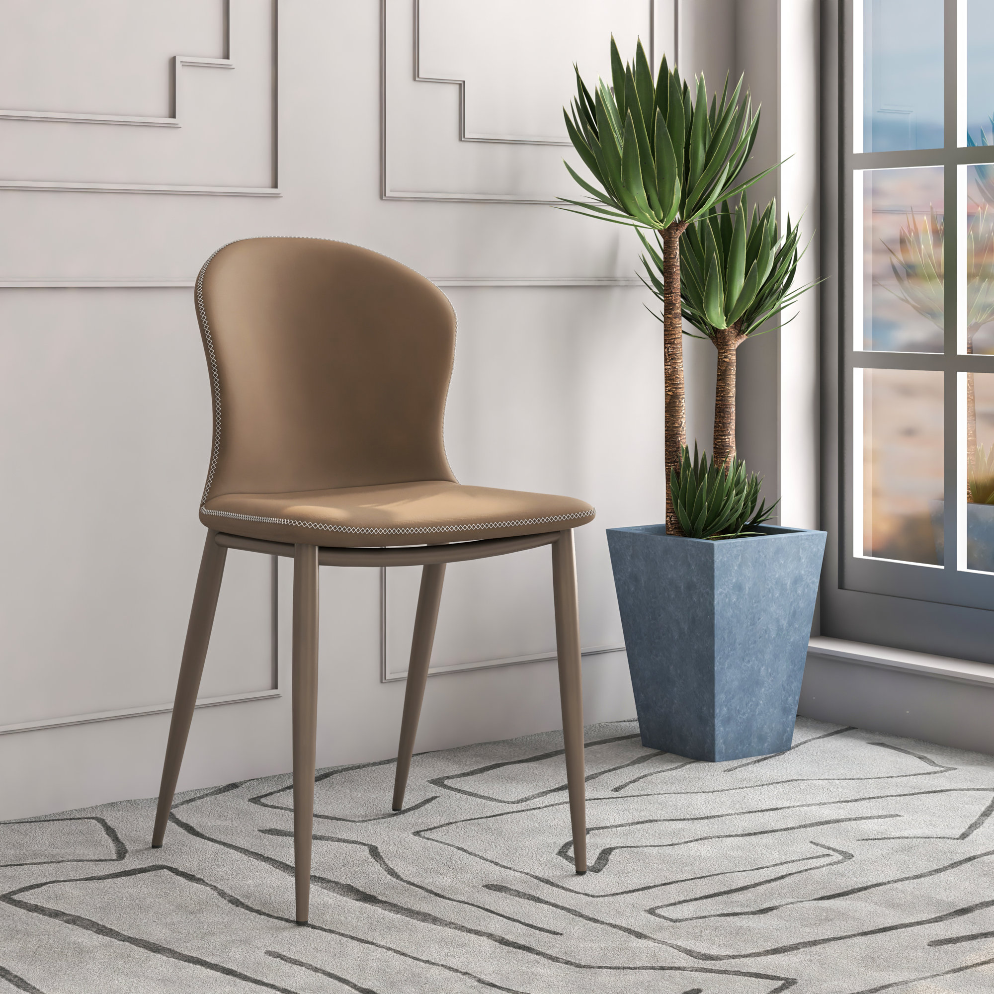 Steves Fabric Metal Side Chair Dining Chair, Black, Set of 2