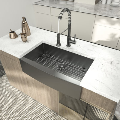 33" L x 21" W Farmhouse Kitchen Sink Gunmetal Black 16 Gauge Stainless Steel Kitchen Sink
