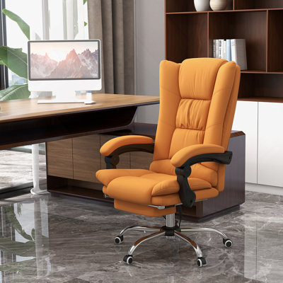 Fauteuil de bureau de direction avec 4 vibrations et chaleur, 3 modes, fauteuil pivotant en cuir polyuréthane réglable en hauteur, dossier inclinable et repose-pieds, brun clair