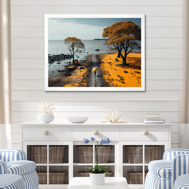 Coastal Beachside Road I - Imprimé, H 12 po x l 20 po x P 1 po, Cadre photo blanc