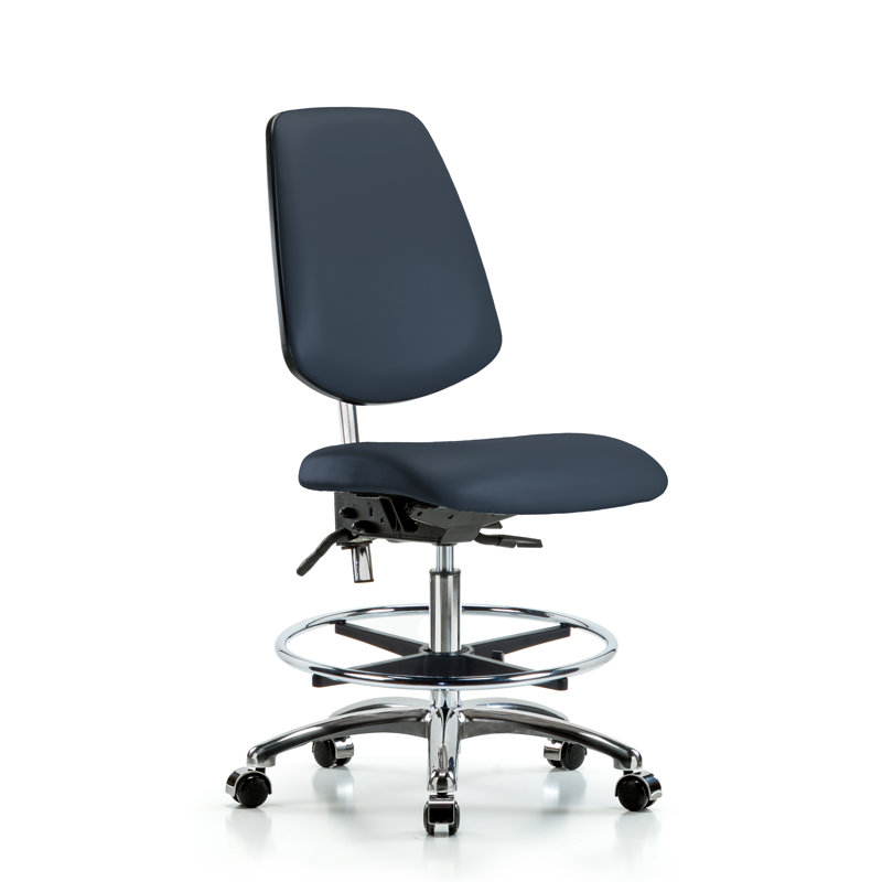 Miah Vinyl Drafting Chair, Glides, Imperial Blue, Included