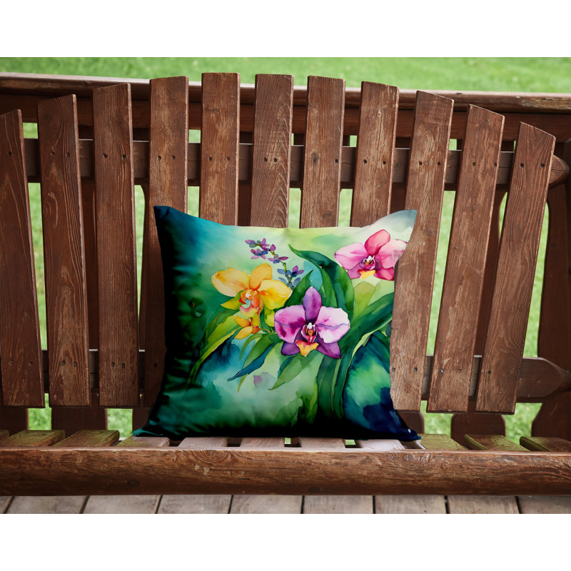 Coussin Orchidées dans l'aquarelle, H 14 po x l 14 po