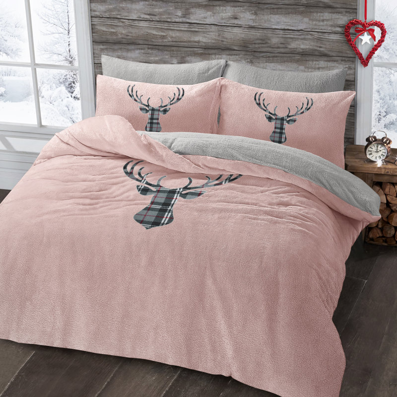 Velosso Stag Head Teddy Soft Cosy Fleece Duvet Set, 135cm L x 200cm W