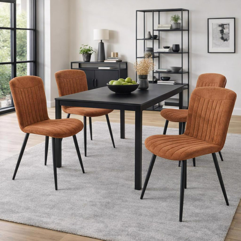 Fabric Upholstered Metal Side Chair, Brown