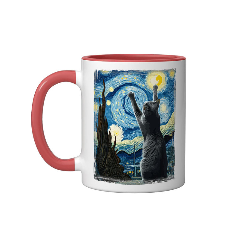 Van Gogh Starry Night Style Ceramic Mug, Red/White, 11oz, Red