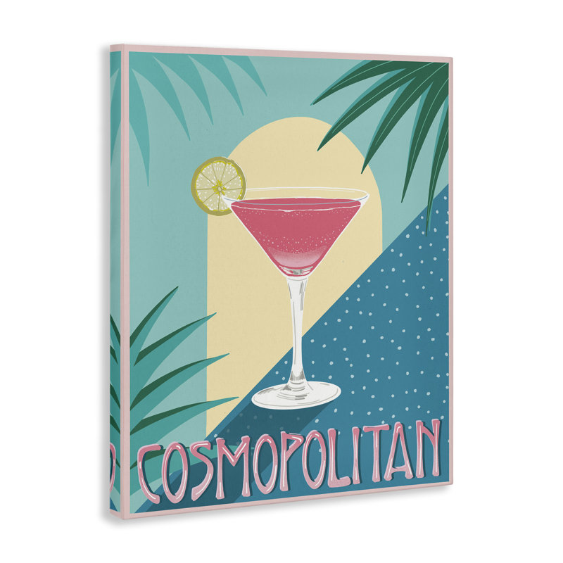 «Cosmopolitan & Palm Leaves», art mural sur toile par Jo Reid, H 30 po x l 24 po
