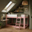 Lit double superposé double pleine grandeur, lit superposé convertible en bois avec échelle réversible et garde-corps de sécurité, rose et blanc-916876550