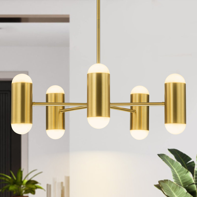 Lustre spoutnik 5 lumières DEL Tralana, Laiton