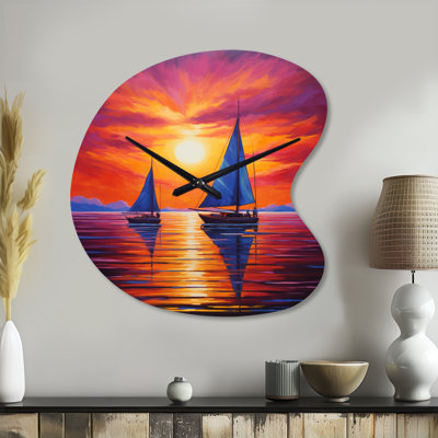 Sailboat Sunset Sails - Drop Shape Multi-Color Wall Clock Sculpture