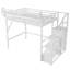 Lit mezzanine haut avec escalier, tablettes de rangement et garde-robe, lit double en métal blanc, espace de couchage pour les adolescents