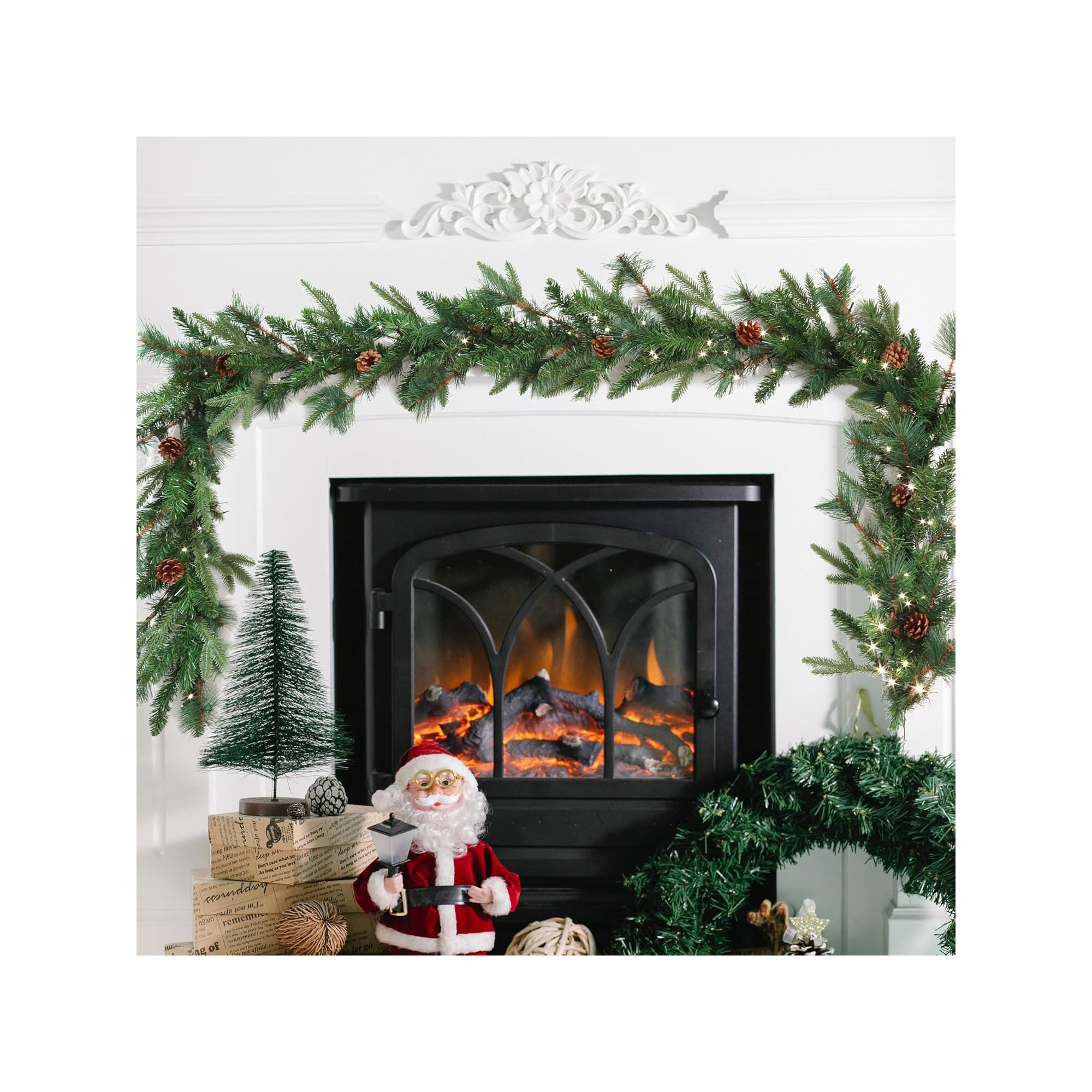 12'' in. Lighted Faux Pine Garland, 9' L