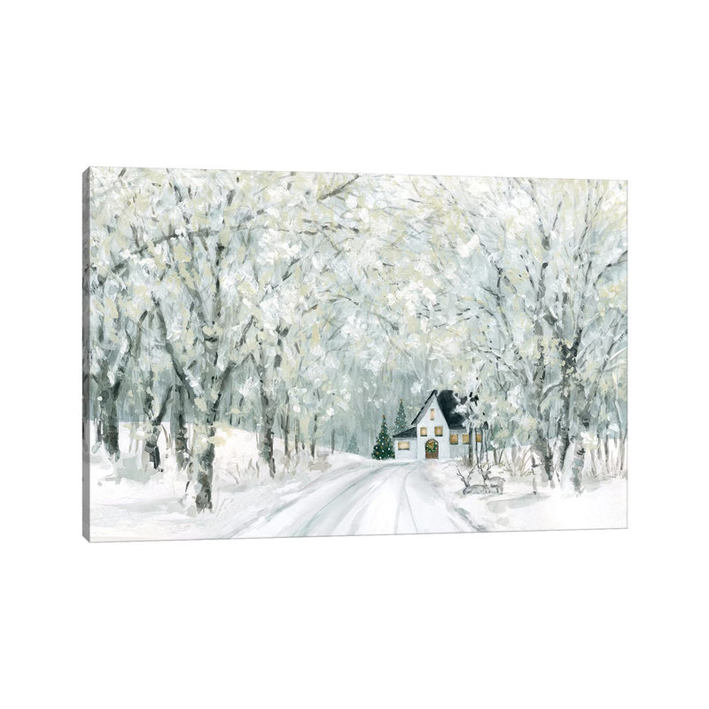 «Christmas Lane» par Carol Robinson - reproduction imprimée, H 32 po x l 48 po x 1,5 po, Toile tendue, Pas de tapis