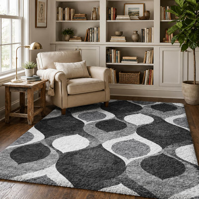 Tapis Dream Shag ADS749 de style moderne du milieu du siècle, lavable à la machine de qualité supérieure
