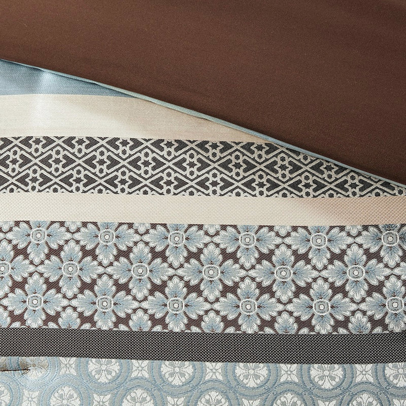 Édredon 7 pièces bleu très grand - avec coussins décoratifs brodés, literie facile à nettoyer, linge de maison lavable à la machine
