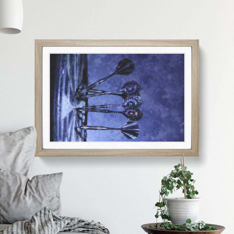 Darts and Dartboard - Picture Frame Graphic Art on MDF, 36cm H x 48cm W x 2cm D, Oak Framed