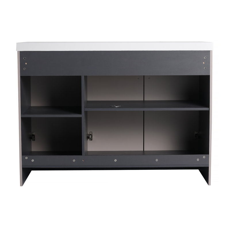 Freestanding Bathroom Vanity with Resin Sink and Soft-Close Cabinet Doors, Offering Adjustable Shelves and Customizable Handles for a Modern Bathroom
