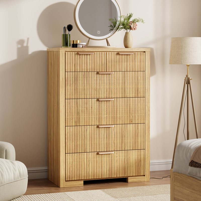 Commode 31,5 po à 6 tiroirs pour chambre à coucher, commode haute moderne, rangement pour commodes en bois