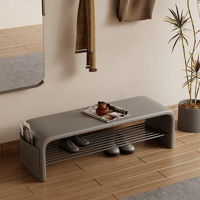 Banc de rangement rembourré en cuir Frejya, Gris