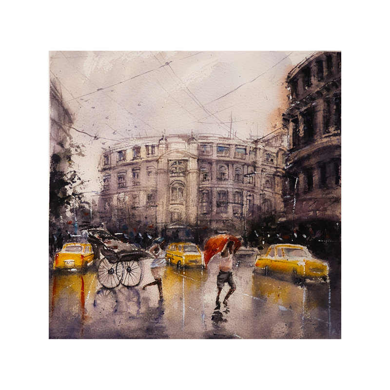 Un jour de pluie à Kolkata | Aquarelle sur papier | Par Subhadra Sarkar