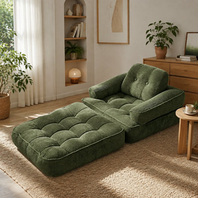 66.9" 2‑in‑1 Convertible Bean Bag Sofa Bed with Armrest and Pillows,Boneless Corduroy Bean Bag Sofa,Portable Sleeper Couch