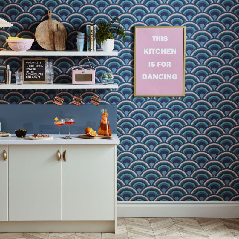 Envy Curve Geometric Wallpaper, Navy