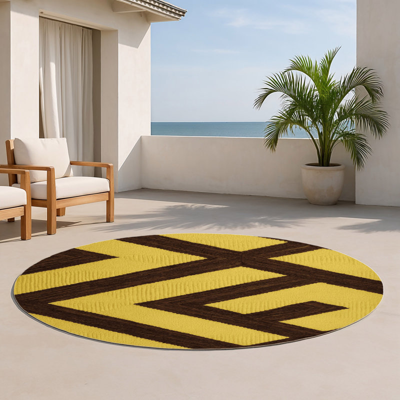 Tapis d'intérieur et d'extérieur à carreaux brun, Rond 5 pi