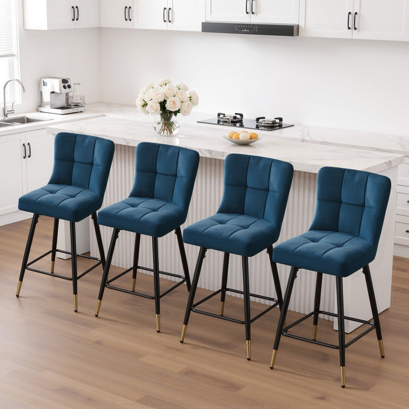 Tabouret de bar pivotant 26 po, Velours bleu