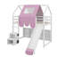Lit mezzanine en bois avec structure en forme de maison et auvent de tente-2063129194-2063129196