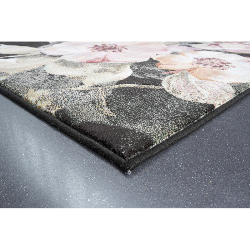 Tapis en polyester noir, rosé, rose, pêche et vert Essentials Eleanor, Rectangle 5 pi 3 po x 7 pi 6 po