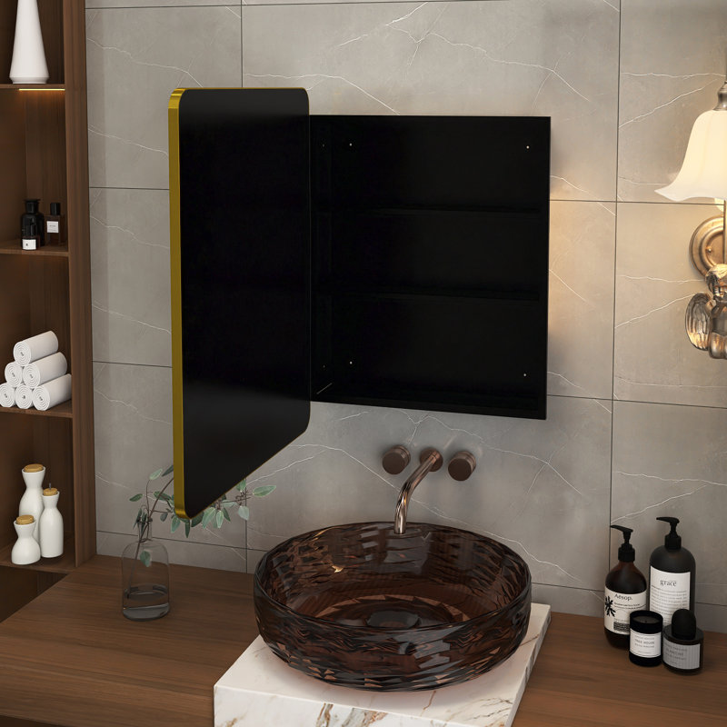 Armoire à pharmacie avec miroir Johnese, Or, H 28 po x l 20 po x P 4,9 po