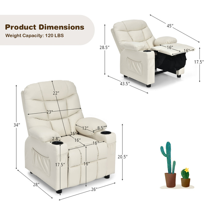 Quercia Kids 16'' Recliner and Ottoman, Beige