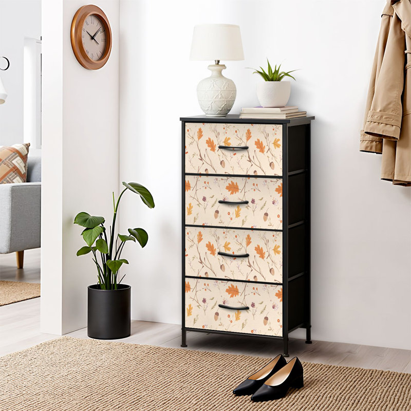 4 Drawer Dresser for Bedroom, Narrow Chest of Drawers, Wooden Top and Study Iron Frame 18"x37.5"-(WxH)