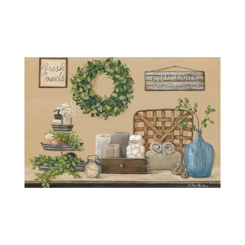 «Farmhouse Bath I» par Pam Britton - impression d'art graphique, H 8 po x l 12 po x P 0,75 po, Toile tendue, Pas de tapis
