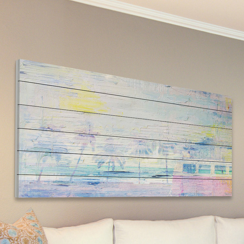 « trouble coucher de soleil », reproduction d’art sur bois blanc, H 18 po x l 36 po x P 1,5 po