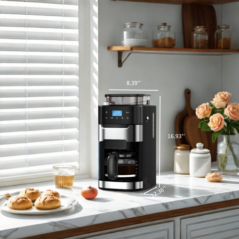 Cowsar 10-cup Drip Espresso Machine With Built-in Grinder, 24-hour Programmable, Adjustable Grind & Brew