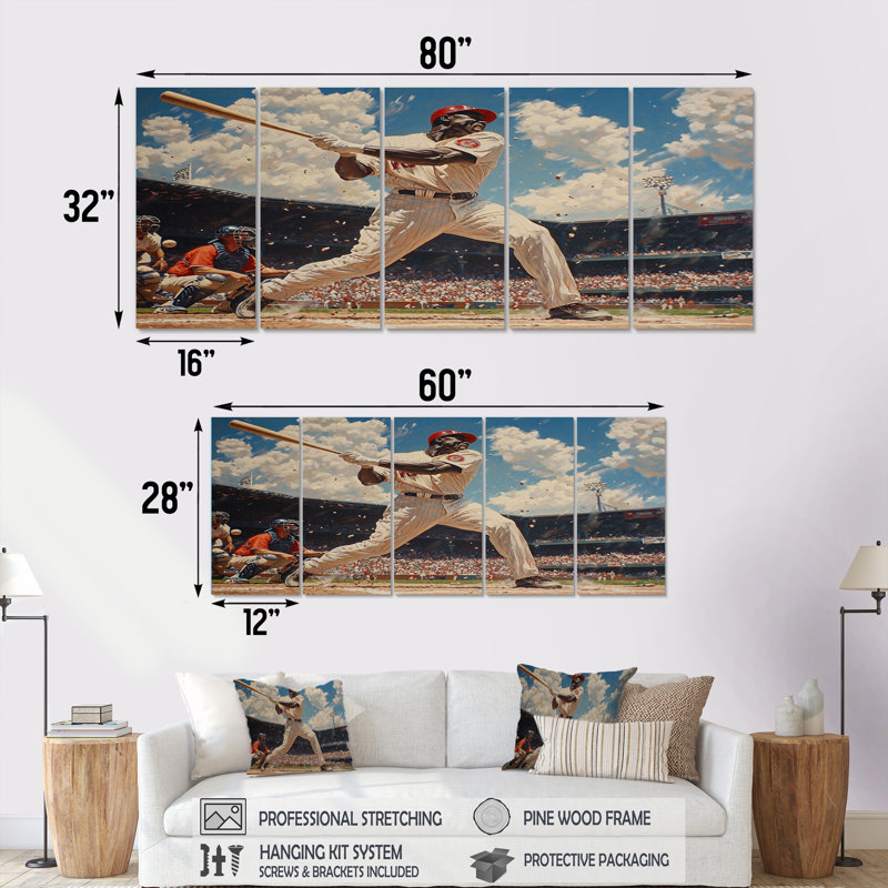 Joueur de baseball sur le terrain III - ensemble de décorations murales de baseball sport, H 28 po x l 60 po