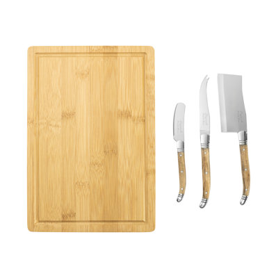 French Home 3 Piece Laguiole Connoisseur Olive Wood Cheese Knives and Bamboo Cheese Board