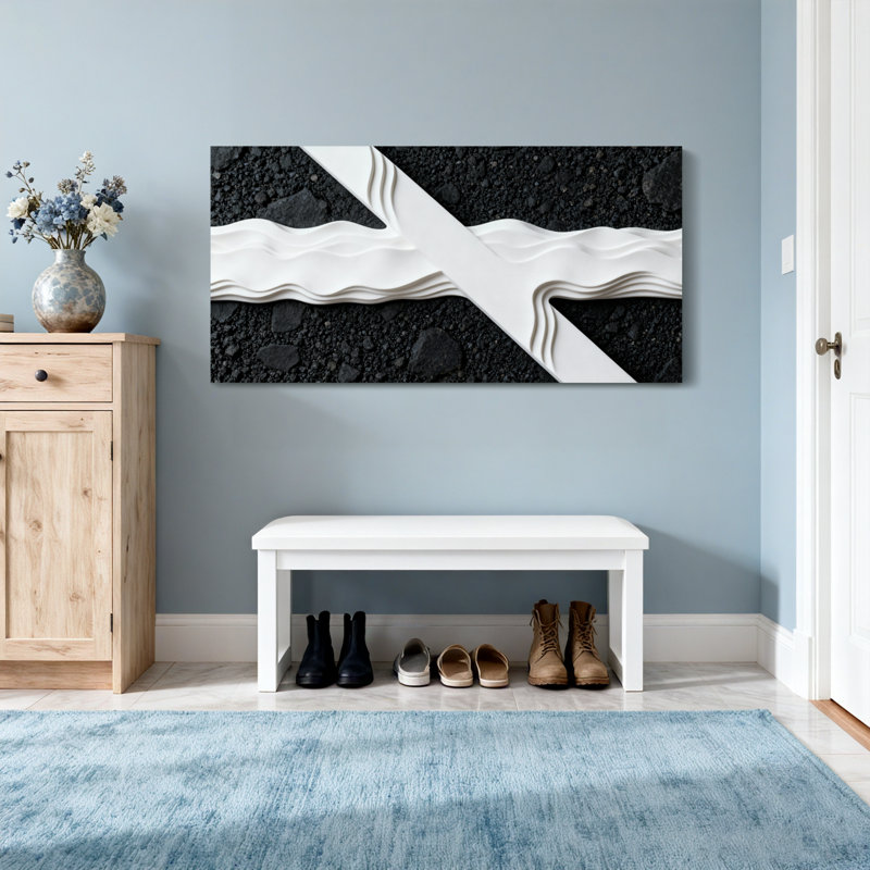 Motif de vagues tendance en noir et blanc, H 16 po x l 32 po