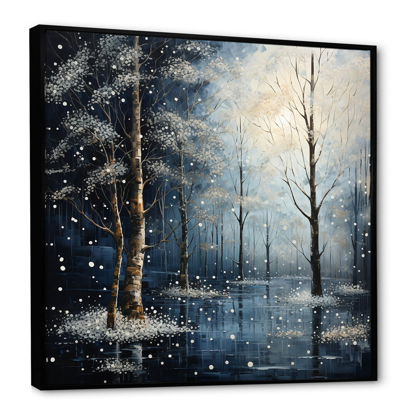 «Blue Forest Tranquility In Winter III», art mural fruits, Cadre flottant noir, H 36 po x l 36 po x P 1,5 po