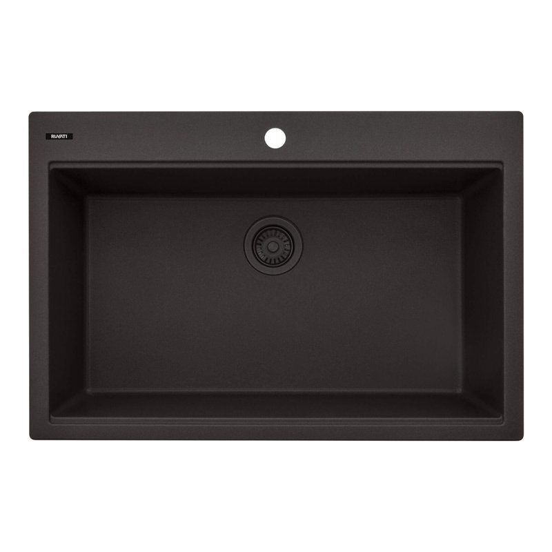 33'' L Drop-In Double Bowl Granite Kitchen Sink, Espresso