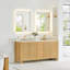 Meuble-lavabo double Cisca 72 po en bois naturel veiné, comptoir en pierre reconstituée blanche avec miroir