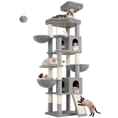 83" Cat Tree for Indoor Large Cats, Multi-Level Cat Tower with 8 Scratching Posts, 2 Condos & 3 Hammocks, Heavy Duty for Multiple Big Cats,Light Grey